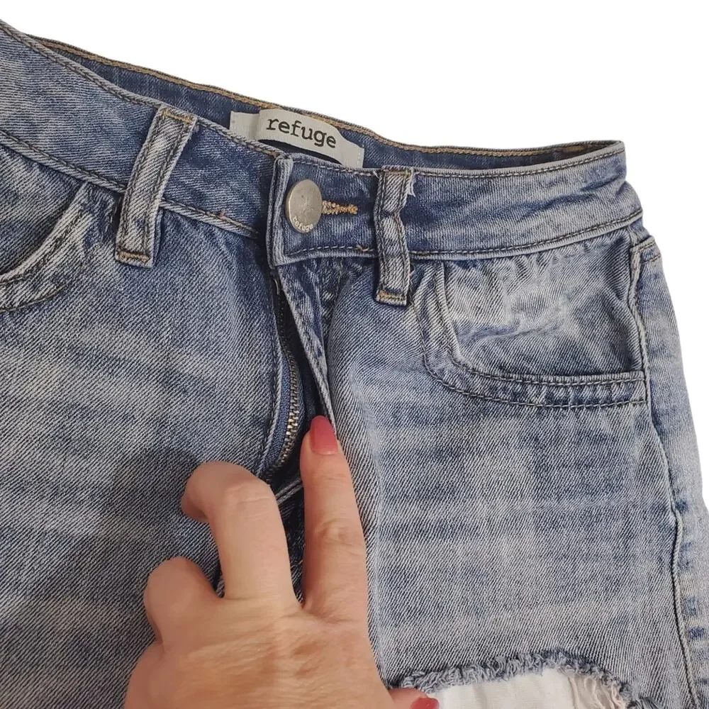 Refuge | Raw Hem Trashed Distressed Denim Jean Shorts High Waist